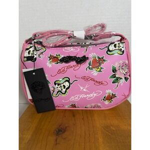 Ed Hardy Pink Skull Roses Shoulder Bag Vegan Materials Y2K NWT